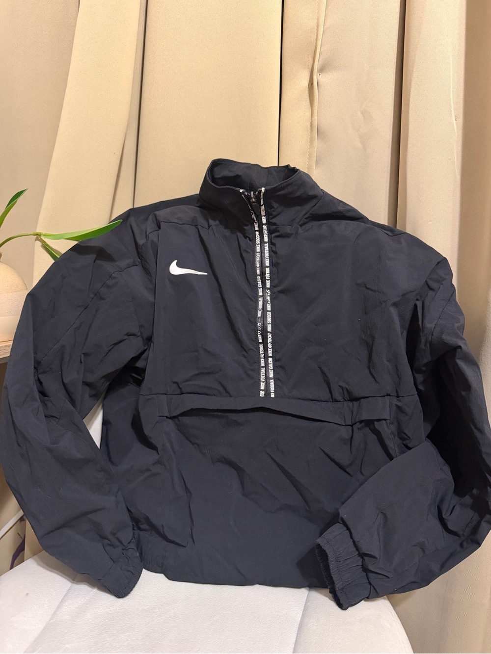 Nike Black Jacket with White Swoosh and Branded Trim